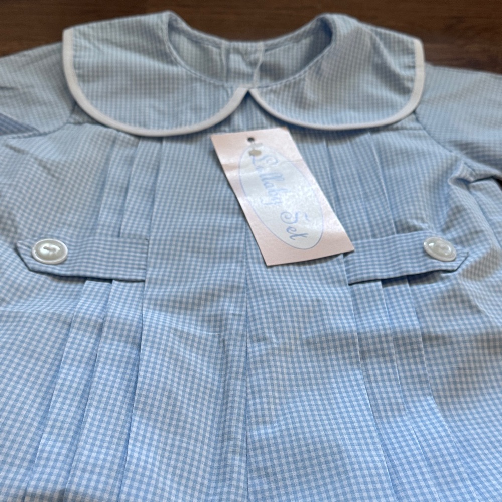 Lullaby Set New With Tags Light Blue Gingham Baby Romper with Peter Pan Collar - Picture 13 of 14